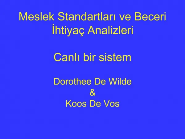 Meslek Standartlari ve Beceri Ihtiya Analizleri Canli bir sistem Dorothee De Wilde Koos De Vos