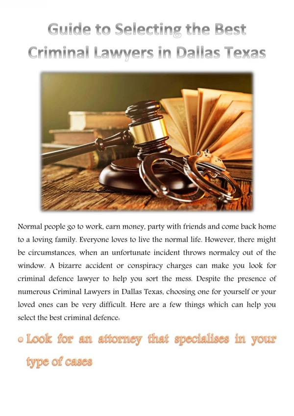 Guide to Selecting the Best Criminal Lawyers in Dallas Texas