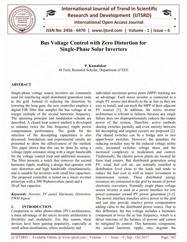 Bus Voltage Control with Zero Distortion for Single Phase Solar Inverters