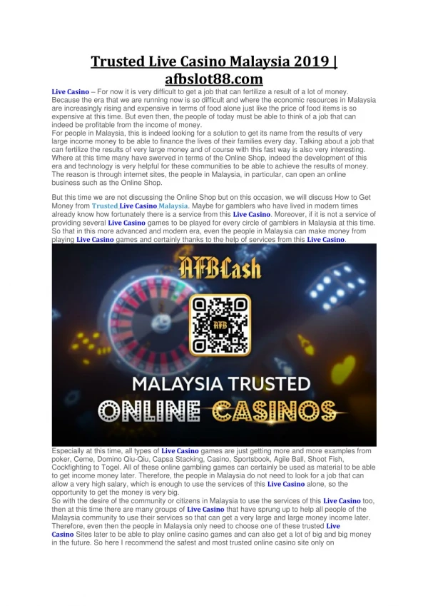 Trusted Live Casino Malaysia 2019 - afbslot88.com