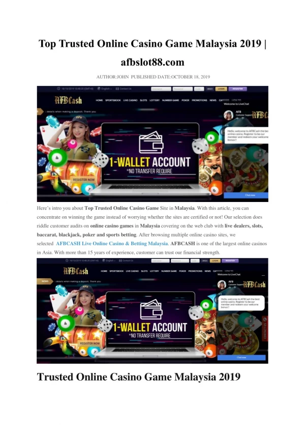 Top Trusted Online Casino Game Malaysia 2019 - afbslot88.com
