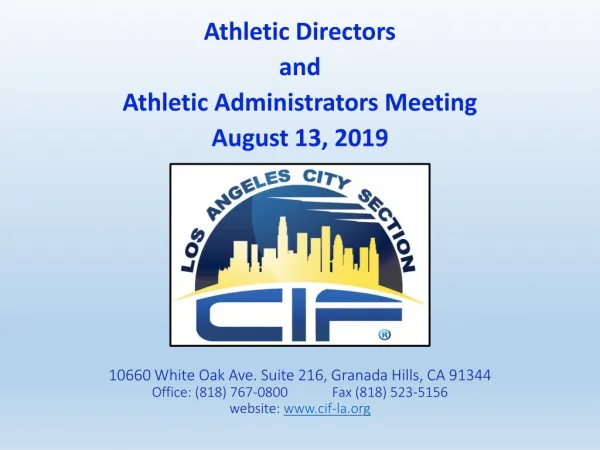 Athletic Directors and Athletic Administrators Meeting August 13, 2019
