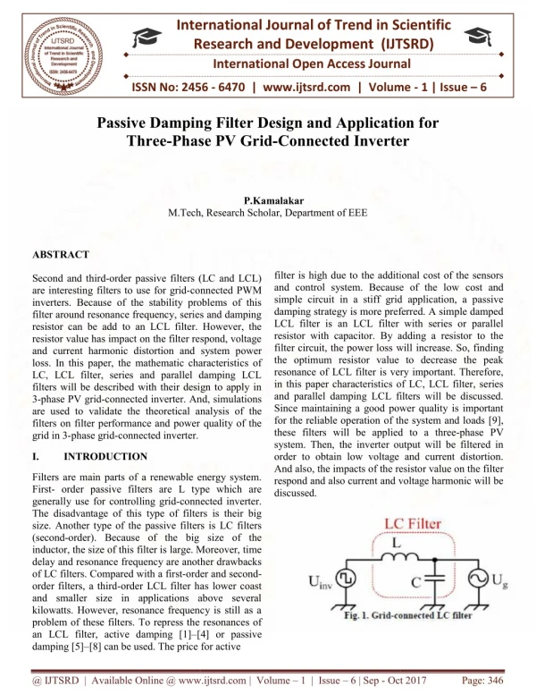 Passive Damping Filter Design and Application for Three Phase PV Grid Connected Inverter