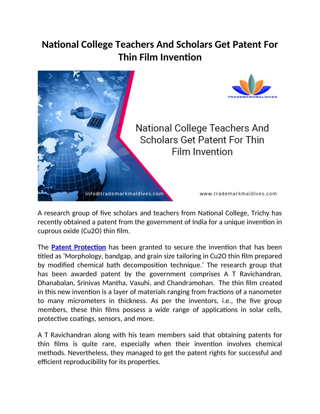national college teachers and scholars get patent