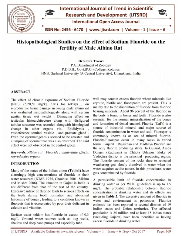 Histopathological Studies on the effect of Sodium Fluoride on the fertility of Male Albino Rat