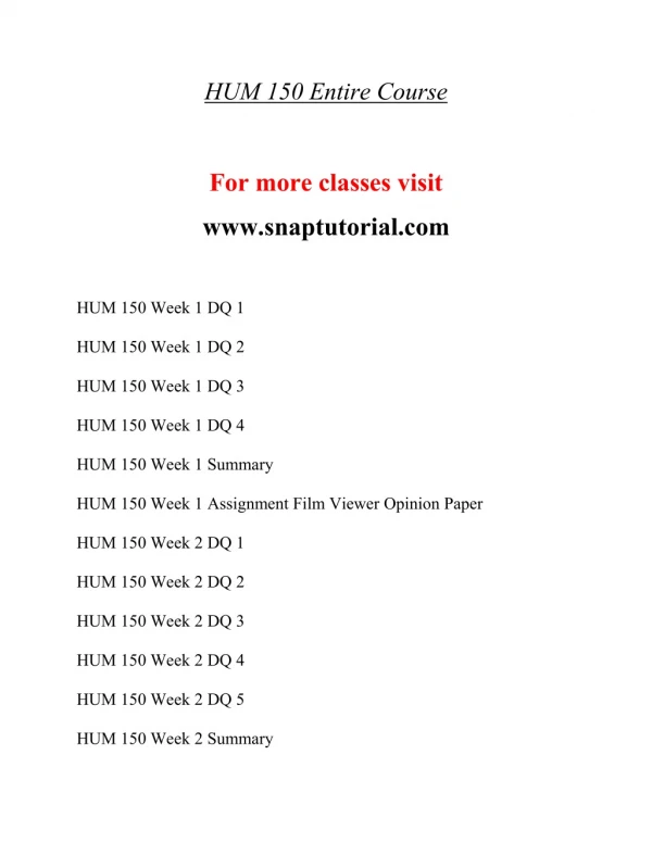 HUM 150 Education Specialist / snaptutorial.com