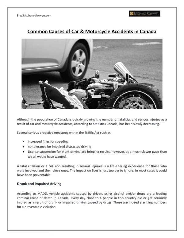 Common Causes of Car & Motorcycle Accidents in Canada
