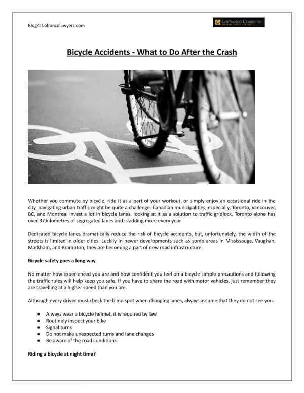 Bicycle Accidents - What to Do after the Crash