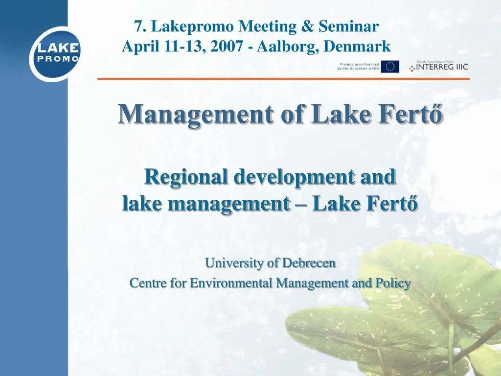 regional development and lake management lake fert