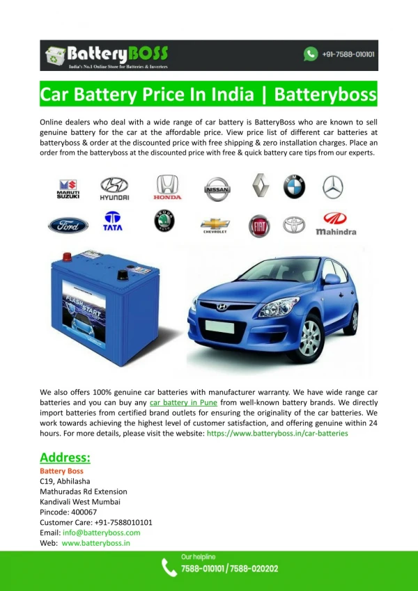 Car Battery Price In India-BatteryBoss