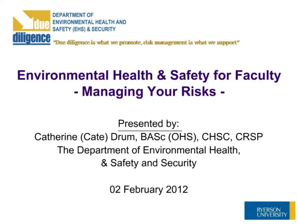 Environmental Health Safety for Faculty - Managing Your Risks -
