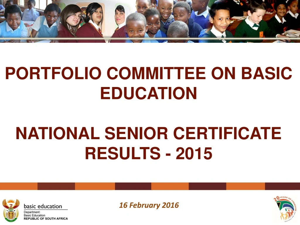 portfolio committee on basic education national senior certificate results 2015