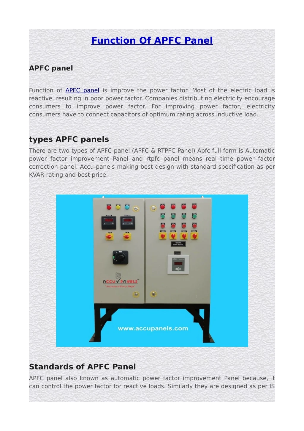 function of apfc panel