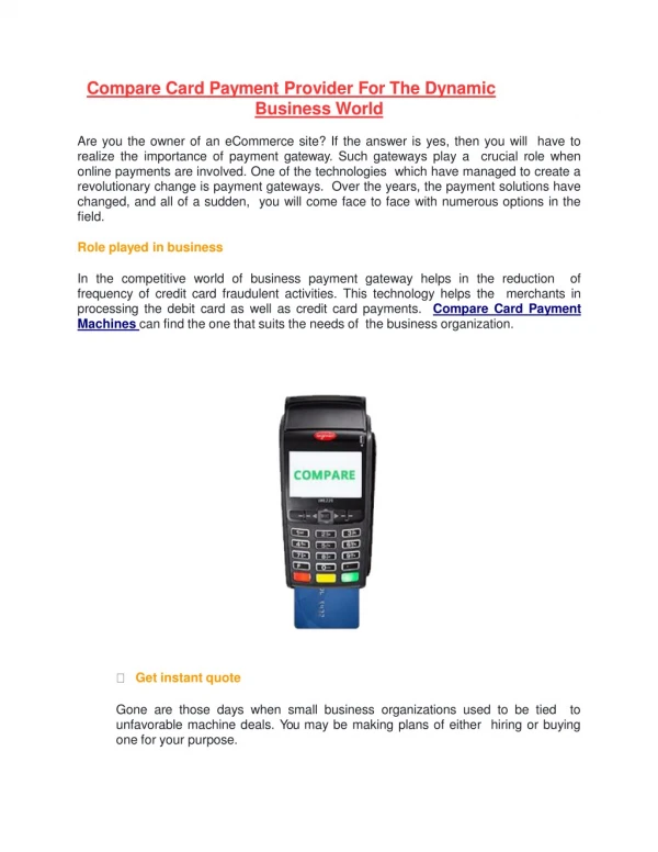Compare Card Payment Provider For The Dynamic Business World