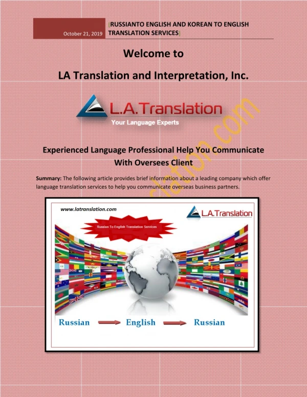 RussianTo English and Korean To English Translation Services