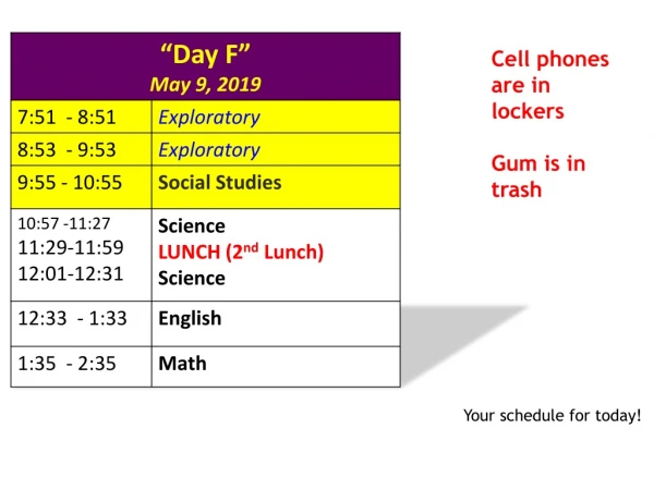 Your schedule for today!