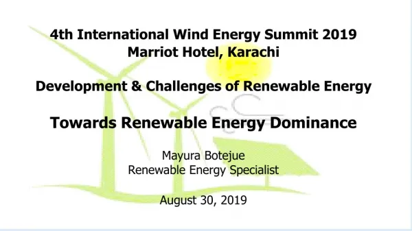 4th International Wind Energy Summit 2019 Marriot Hotel, Karachi