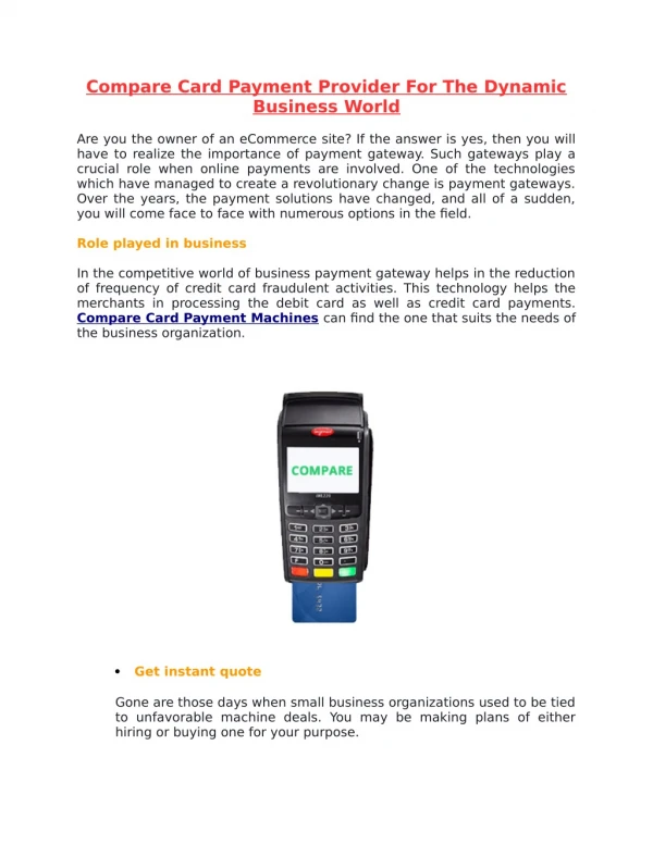 Compare Card Payment Provider For The Dynamic Business World