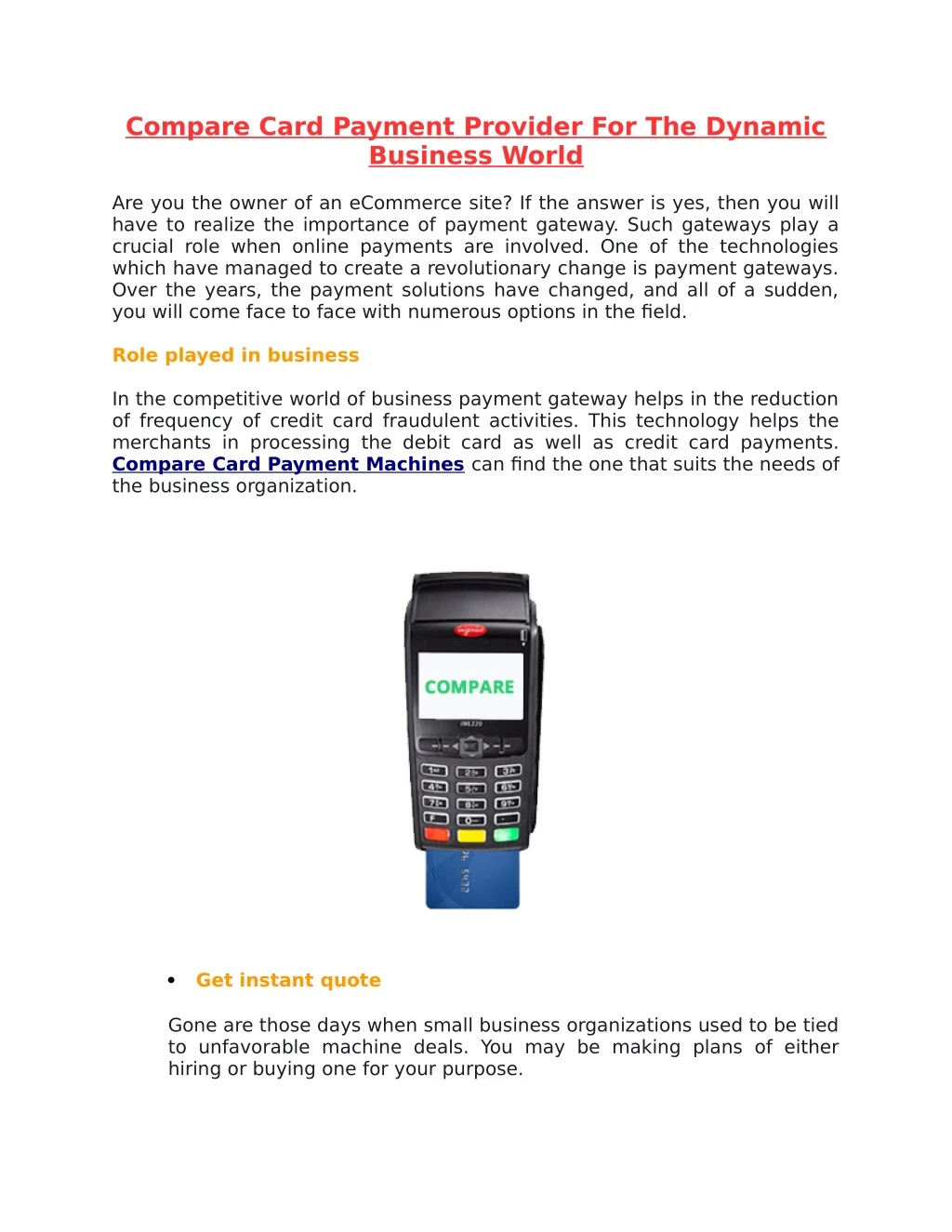 compare card payment provider for the dynamic