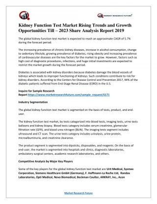Kidney Function Test Market 2019 - slide 1