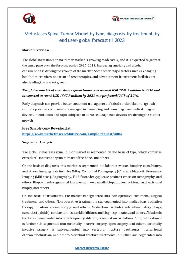 Metastases Spinal Tumor Market Research Report - Global Forecast Till 2023