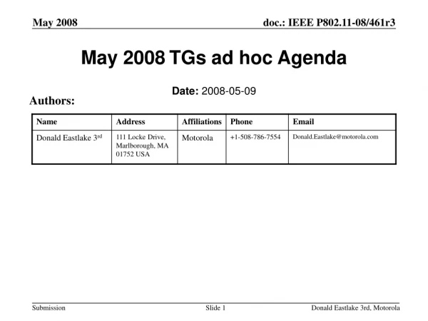 May 2008 TGs ad hoc Agenda