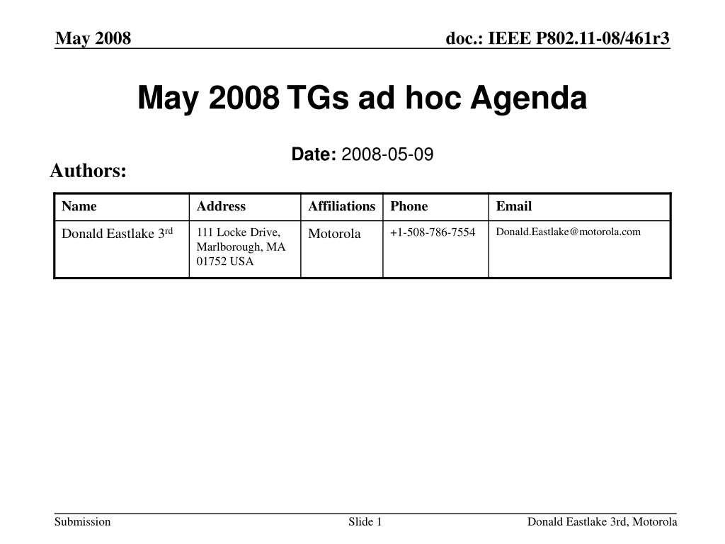 may 2008 tgs ad hoc agenda