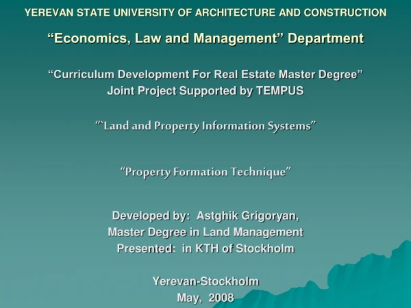 YEREVAN STATE UNIVERSITY OF ARCHITECTURE AND CONSTRUCTION