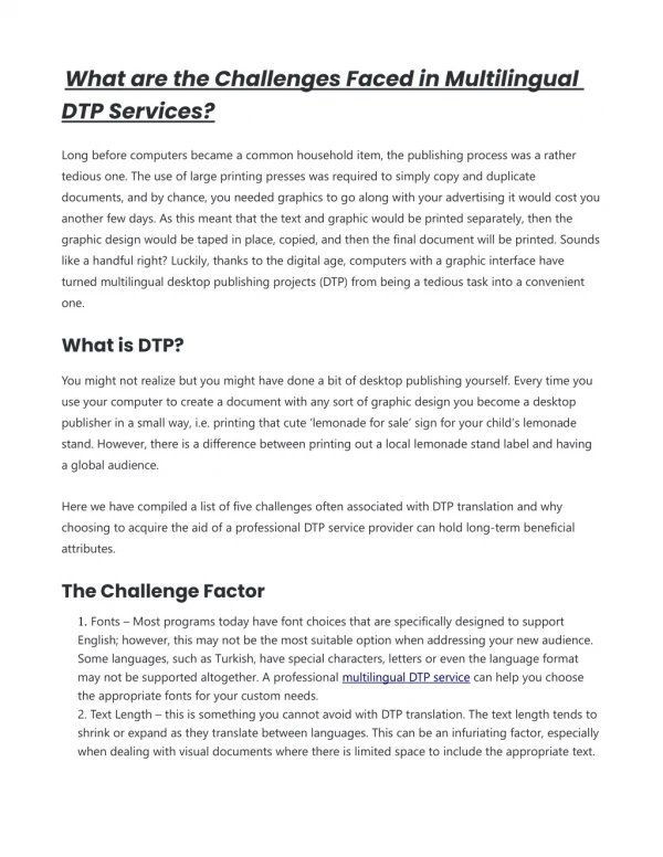 What are the Challenges Faced in Multilingual DTP Services?