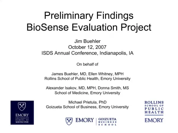Preliminary Findings BioSense Evaluation Project