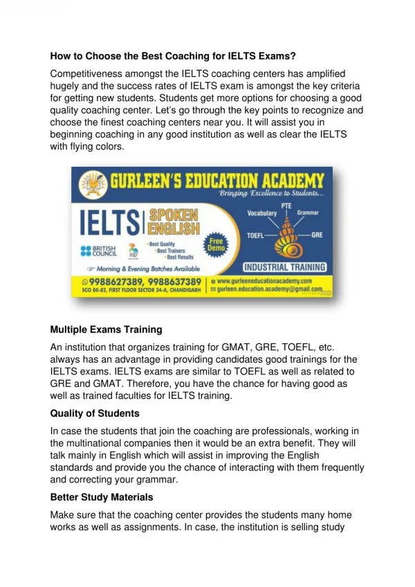 Choosing a Good Quality IELTS Coaching Center