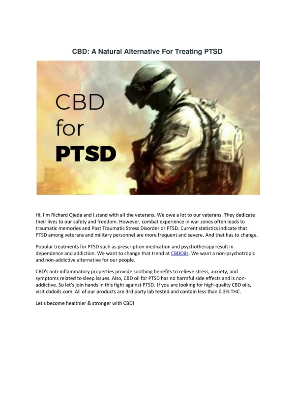CBD: A Natural Alternative For Treating PTSD-cbdoils.com