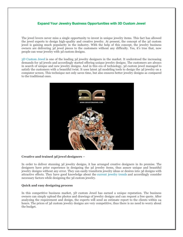 Expand Your Jewelry Business Opportunities with 3D Custom Jewel