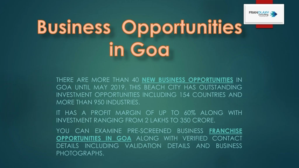 business opportunities in goa