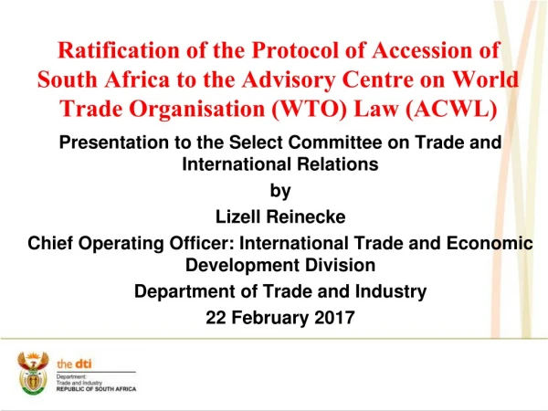 Presentation to the Select Committee on Trade and International Relations by Lizell Reinecke