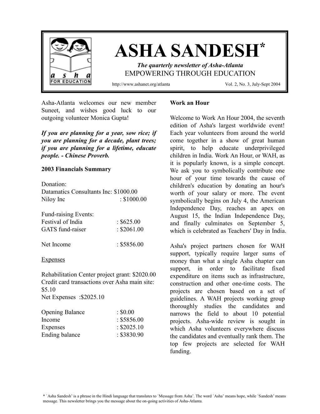 asha sandesh the quarterly newsletter of asha