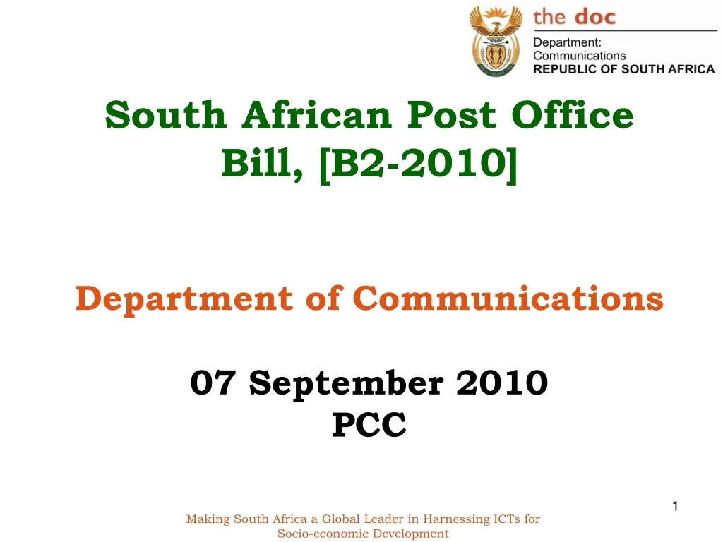 south african post office bill b2 2010 department of communications 07 september 2010 pcc