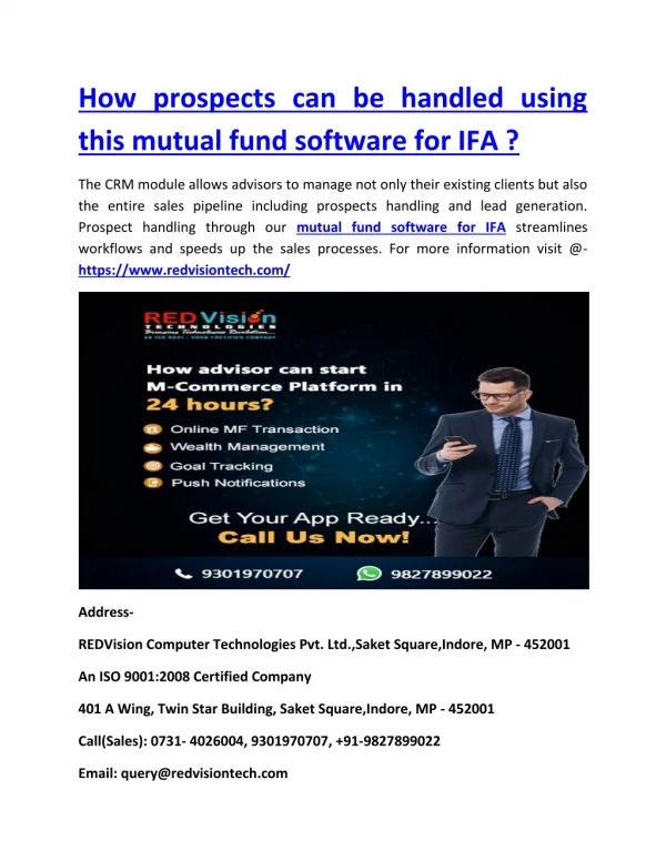 How prospects can be handled using this mutual fund software for IFA ?