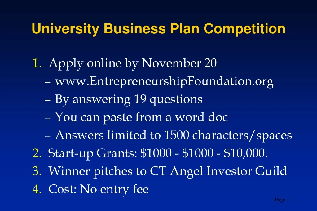 university business plan competition