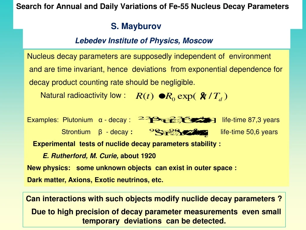 search for annual and daily variations of fe 55 nucleus decay parameters