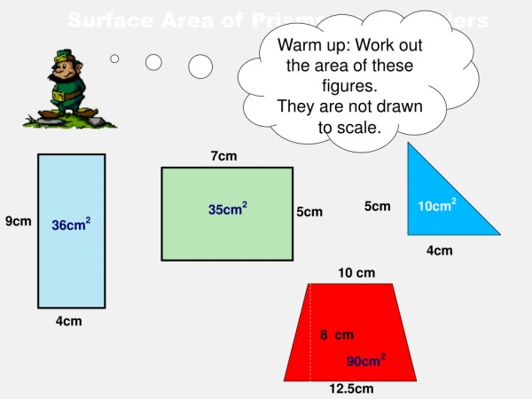 Warm up: Work out the area of these figures. They are not drawn to scale .