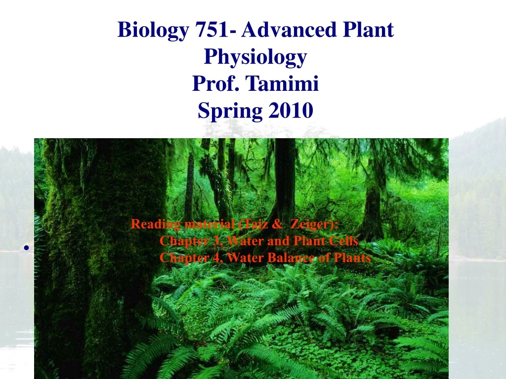 biology 751 advanced plant physiology prof tamimi