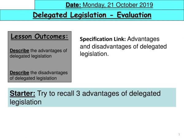Delegated Legislation - Evaluation