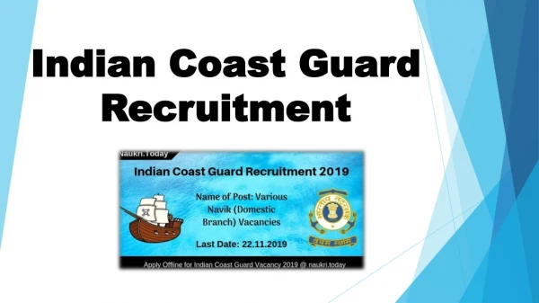 Indian Coast Guard Recruitment 2019 | For Navik (Domestic Branch) Posts