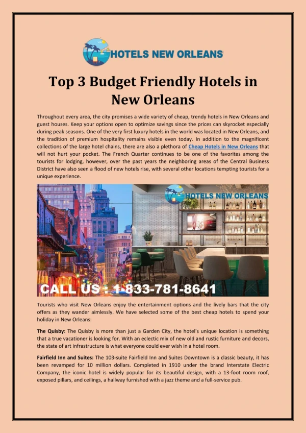 Top 3 Budget-Friendly Hotels in New Orleans