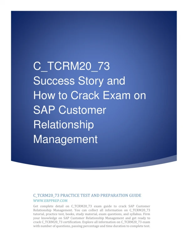 C_TCRM20_73 Success Story and How to Crack Exam on SAP Customer Relationship Management