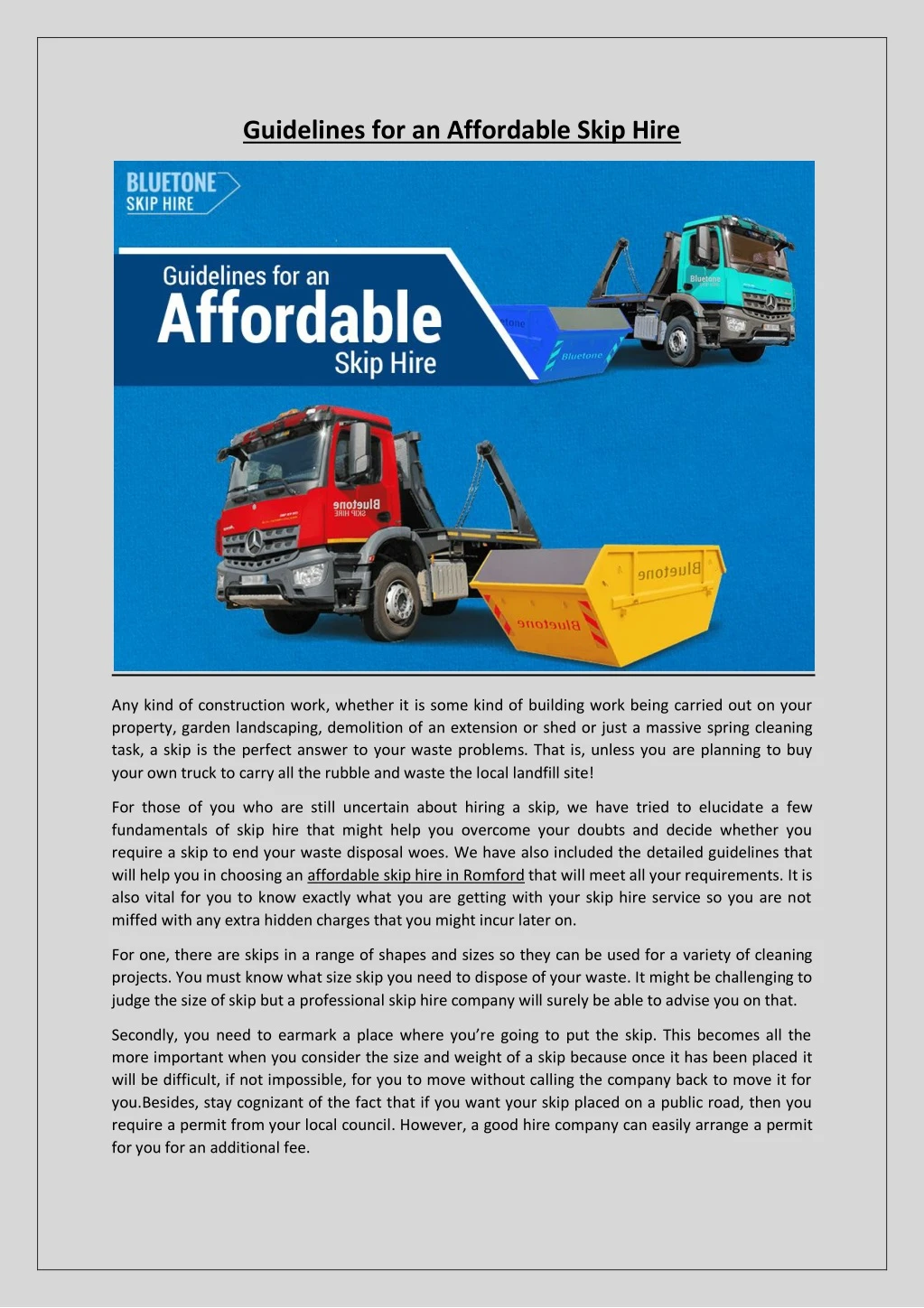 guidelines for an affordable skip hire