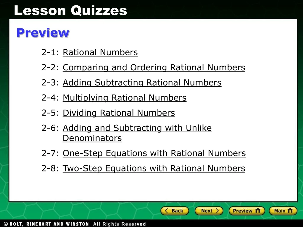 lesson quizzes