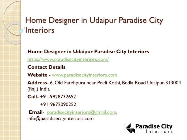 Home Designer in Udaipur Paradise City Interiors