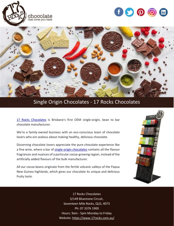 Single Origin Chocolates - 17 Rocks Chocolates